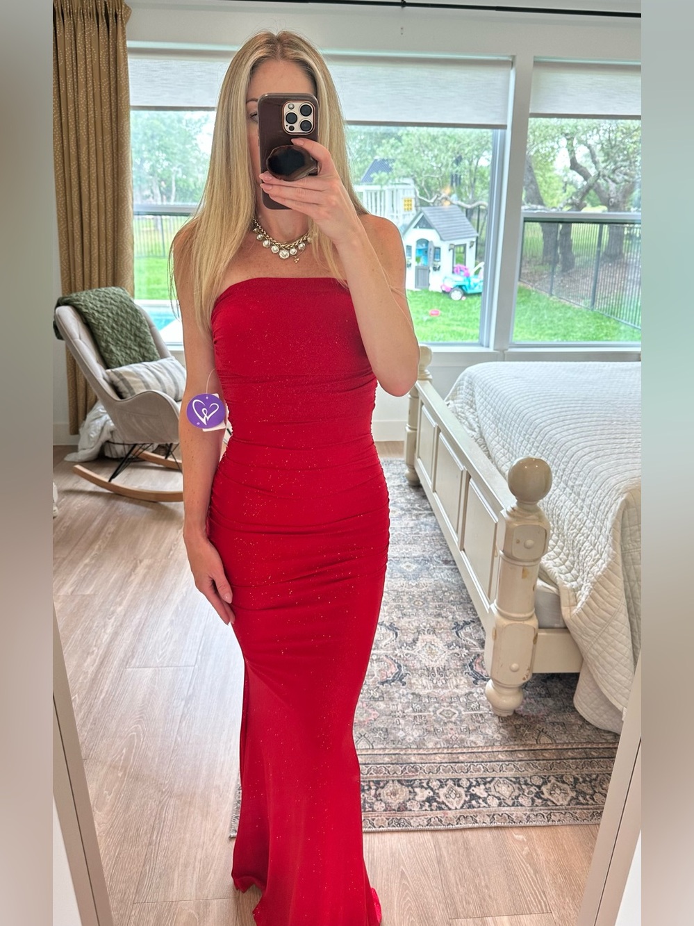 NWT Mischka Strapless Mermaid Glitter Red Formal Gown